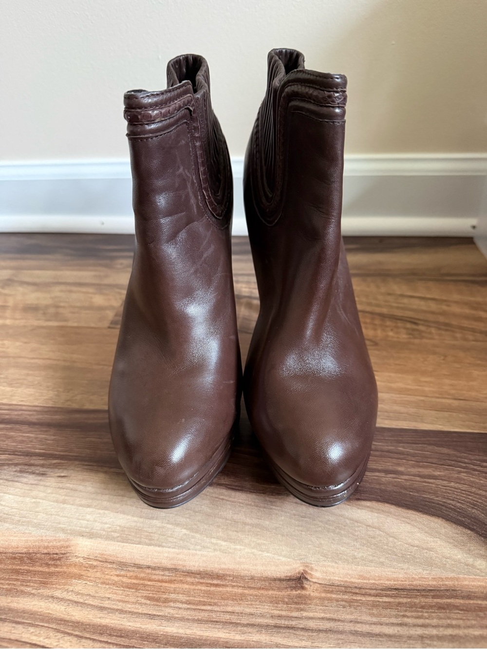 Max Studio Dark Brown Leather Ankle Booties
